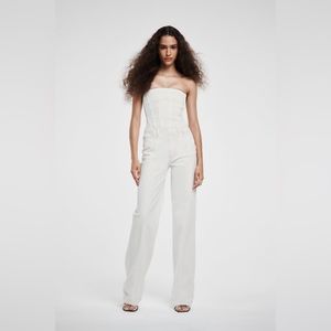 Zara Denim Corset Jumpsuit White Large